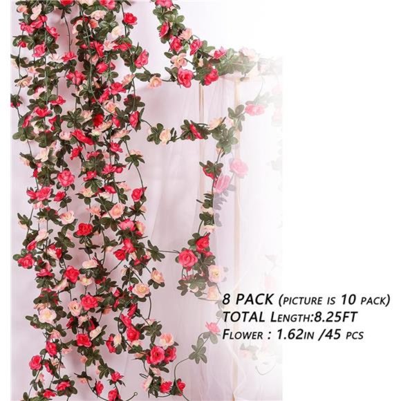 8.25 FT Flower Garland Rose Vines Artificial Flower Hanging Rose Garland Flores - Picture 3 of 7
